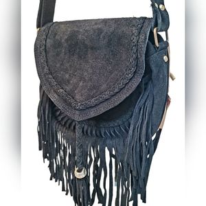 Genuine cowhide and tooled leather crossbody purse